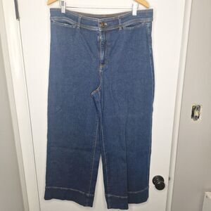Ann Taylor Jeans Womens 14 The Wide Leg Dark Wash Blue Denim